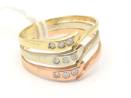 Lot - Ring three-coloured 14K 4,3g Ø19½ with stones, skew - View 1