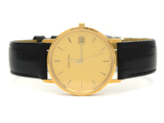 Watches, Certina Men´s wristwatch 18K engraved quartz/working not with leather strap in case , in auction: Pawn – Tuesday 27 September 2016