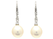 Jewellery - PEARL EARRINGS, 18K white gold with cultured freshwater pearls 7,6 mm 2 brilliant cut diamonds 0,06 ctw W/SI - View 1