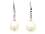 Jewellery - PEARL EARRINGS, 18K white gold with cultured freshwater pearls 7,8 mm 2 brilliant cut diamonds 0,06 ctw W/SI - View 1