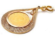 Jewellery - Pendant 14K 9,9g Length: 60mm, with white stones and coin similar items  - View 2