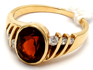 Jewellery, Ring 18K 4,4g Ø16 with russet stone and diamonds 2xca0,05ct + 2xca0,03ct + 2xca0,02ct, in auction: Pawn – Tuesday 5 March 2019