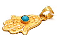 Jewellery, Pendant 21K 1,2g, Fatimas hand with turquoise stone, in auction: Pawn – Tuesday 5 March 2019