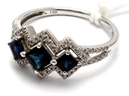 Jewellery - Ring 18K white gold 2,7g Ø17 with blue stones and diamonds 64xca0,005ct - View 1