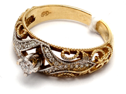 Jewellery - Ring 14K double-dyed 3,7g Ø17 with diamonds 1xca0,12ct + 28xca0,005ct - View 1