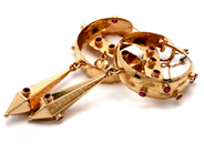 Jewellery, Earrings 18K 44,4g with safety-chain and stones, some links for säkerhetskedjan are not gold, in auction: Pawn – Tuesday 23 April 2019