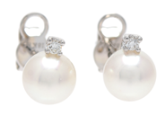 Jewellery - PEARL EARRINGS, 18K white gold with cultured pearl 6 mm 2 brilliant cut diamonds 0,04 ctw W/SI - View 1