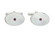 Jewellery - CUFFLINKS, sterling silver with white enamel and 2 rubies - View 1