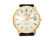 Watches, Wristwatch Omega 14K manual winding date with leather strap i case , in auction: Pawn – Tuesday 21 January 2020