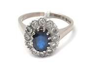 Jewellery, Ring white gold with blue stone and diamonds 12xca0,05ct 18K 5,9g Ø18 , in auction: Pawn – Tuesday 21 January 2020