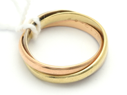 Jewellery, Ring three-coloured 18K 4,4g Ø15 1/2 with single cut diamonds 7xca.0,005ct, in auction: Pawn – Tuesday 16 June 2020