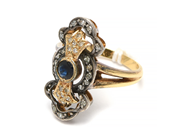 Lot, Ring 18K 6,6g Ø18 1/3 with silver details, with stones vara one missing , in auction: Pawn – Tuesday 8 September 2020