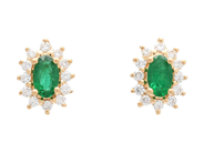 Jewellery - CLUSTER EARRINGS, 18K gold with emeralds 0,36 ctw 24 brilliant cut diamonds 0,19 ctw - View 1