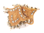 Lot, Earrings 21K brv 8,6g h: 3cm, b: 3cm with imitation pearls (plaststoppers), in auction: Pawn – Tuesday 13 October 2020