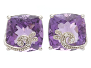Jewellery - EARRINGS, 18K white gold with amethysts and single cut diamonds 0,03 ctw - View 1