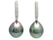 Jewellery - PEARL EARRINGS, 18K white gold with oval Tahitian pearls 10,4 mm - View 1