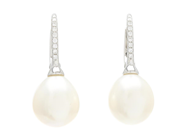 Jewellery - PEARL EARRINGS, 18K white gold with oval cultured freshwater pearls 9 mm,16 brilliant cut diamonds 0,08 ctw - View 1