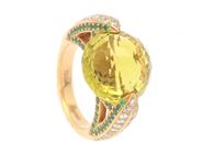 Jewellery - Ring 18K 12,7g Ø17 with diamonds 42xca0,01ct and green stones, design:Rayner - View 1