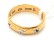 Lot, Ring 23K 6,2g engraved with stones and diamond ca0,02ct, in auction: Pawn – Tuesday 29 March 2022