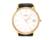 Lot, Tissot 18K 34mm quartz working not date engraved "for stud and redlighet" leather strap original box, in auction: Pawn – Tuesday 29 March 2022