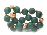 Lot - Bracelet 14K 21,3g length: 20cm width: 8mm , with green beads  - View 1