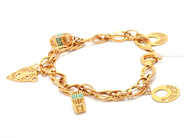 Jewellery, Bracelet 21K 13,6g length:20,5cm width:9mm with charms 6 items, with enamel, in auction: Pawn – Tuesday 7 March 2023