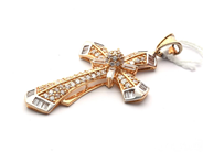 Jewellery - Pendant 21K 8,8g height: 52mm width:20mm, cross i double-dyed gold with white stones - View 1