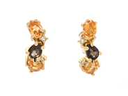 Jewellery - EARRINGS, 18K gold with citrines and smoky quartz. 4 brilliant cut diamonds 0,01 ctw W/SI. pushback - View 1