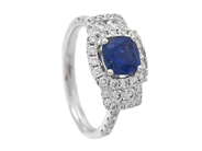 Jewellery - RING, 18K white gold with cushion cut blue sapphire 1,17 ctw - View 1