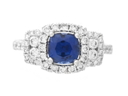 Jewellery - RING, 18K white gold with cushion cut blue sapphire 1,17 ctw - View 3