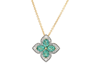 Jewellery - PENDANT/CHAIN, 18K gold with 4 emeralds 0,56 ctw - View 1