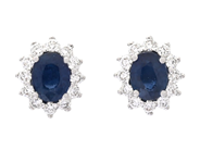 Jewellery - EARRINGS, 18K white gold with oval blue sapphires 0,49 ctw 24 brilliant cut diamonds 0,14 ctw W/SI - View 1