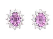 Jewellery - EARRINGS, 18K white gold with oval pink sapphires 0,43 ctw 24 brilliant cut diamonds 0,12 ctw TW-W/VS-SI - View 1