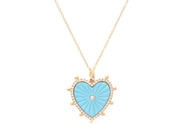 Jewellery - PENDANT/CHAIN,18K gold, heart with turquoise - View 1