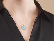 Jewellery - PENDANT/CHAIN,18K gold, heart with turquoise - View 3