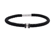 Jewellery - BRACELET, 18K white gold/leather with 14 black diamonds 0,18 ctw leather 5,5 mm with magnet clasp. total weight 9,8 g - View 1