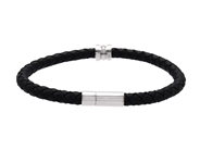 Jewellery - BRACELET, 18K white gold/leather with 14 black diamonds 0,18 ctw leather 5,5 mm with magnet clasp. total weight 9,8 g - View 2