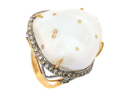 Jewellery - RING, 14K gold/silver baroque cultured  freshwater pearl - View 2