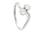 Jewellery - TWO STONE CROSS OVER RING, 18K white gold - View 1