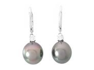 Jewellery - PEARL EARRINGS, 18K white gold with oval Tahitian pearls pearls 9,7 mm - View 1