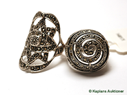 Pawnitems, 2 rings with makasiter (en saknar stenar), stl:ca 17, in auction: Pawn – Thursday 23 November 2006