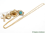 Pawnitems, Partiguld, Necklace "curb" 38 cm with 5 pendants 18K  6,8 g, in auction: Pawn – Tuesday 30 January 2007