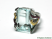 Jewellery, RING, 18K white gold  with en aquamarine (smaragdslipad) approx 27 ct, in auction: Classic – Saturday 27 October 2007