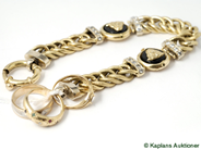 Pawnitems, Partiguld, imperfect bracelet with stones ihåligt 18K 36,7 g, in auction: Pawn – Tuesday 8 January 2008