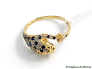 Pawnitems, Ring, panter with blue stones and diamanter( 5x approx 0,005ct) SIZE 19 3/4. 3,5g 18K, in auction: Pawn – Tuesday 8 April 2008
