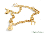Pawnitems, Bracelet, Bismarck with 4 Charms varav en with stone, in auction: Pawn – Tuesday 17 June 2008