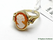 Pawnitems, Ring, 14K with cameo and diamonds 6xca 0,01ct Ø181/4 7,5g, in auction: Pawn – Tuesday 17 June 2008