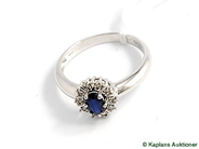 Pawnitems, Ring, 18K white gold Ø19 with small diamonds and blue stone, in auction: Pawn – Tuesday 24 June 2008