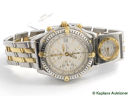 Pawnitems, Men´s wristwatch, Breitling Chronomat steel/gold snr 128487 ref B13050.1 automat sapphire crystal Pilotbracelet steel/gold 17cm UTC snr 0617 ref B61172 cert (-98) box(defekt) paper box, in auction: Pawn – Tuesday 24 June 2008