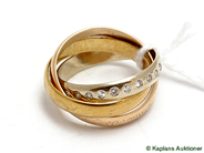 Pawnitems, Ring, trefärgad with diamonds 13xca0,01ct 18K, in auction: Pawn – Tuesday 26 August 2008